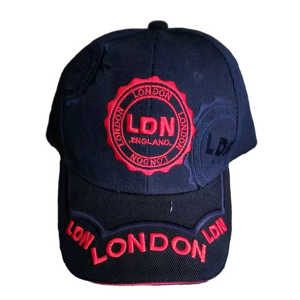 London England 3D Stamp Hat Baseball Cap Navy Red